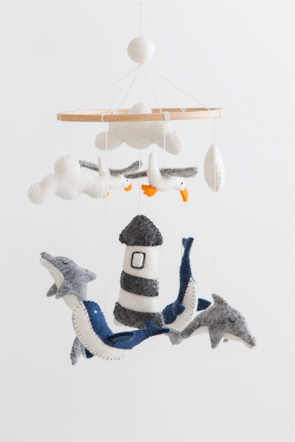 Lighthouse Crib Mobile with Whales – Handmade Nautical Nursery