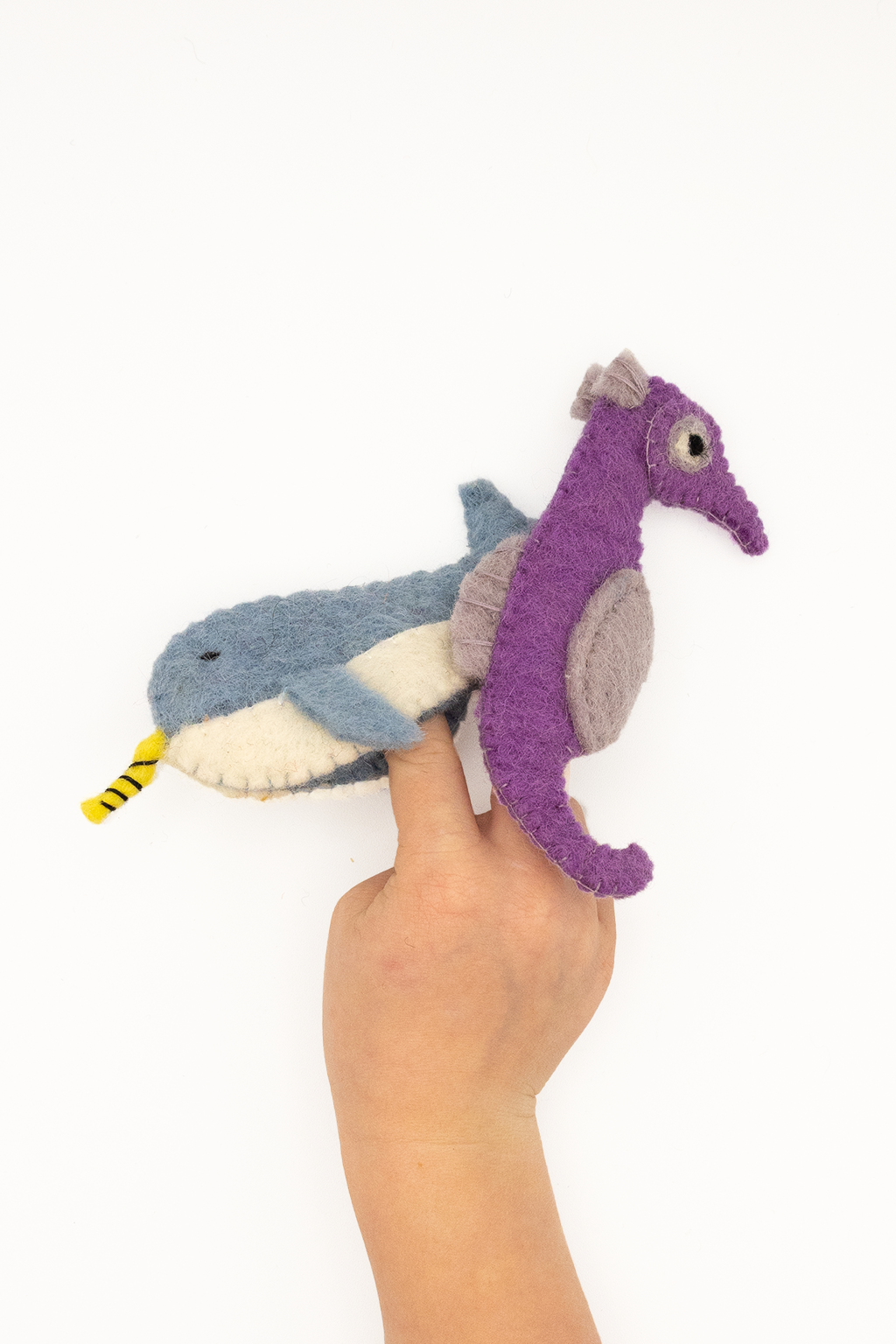 Narwhal and Seahorse Finger Puppet Set
