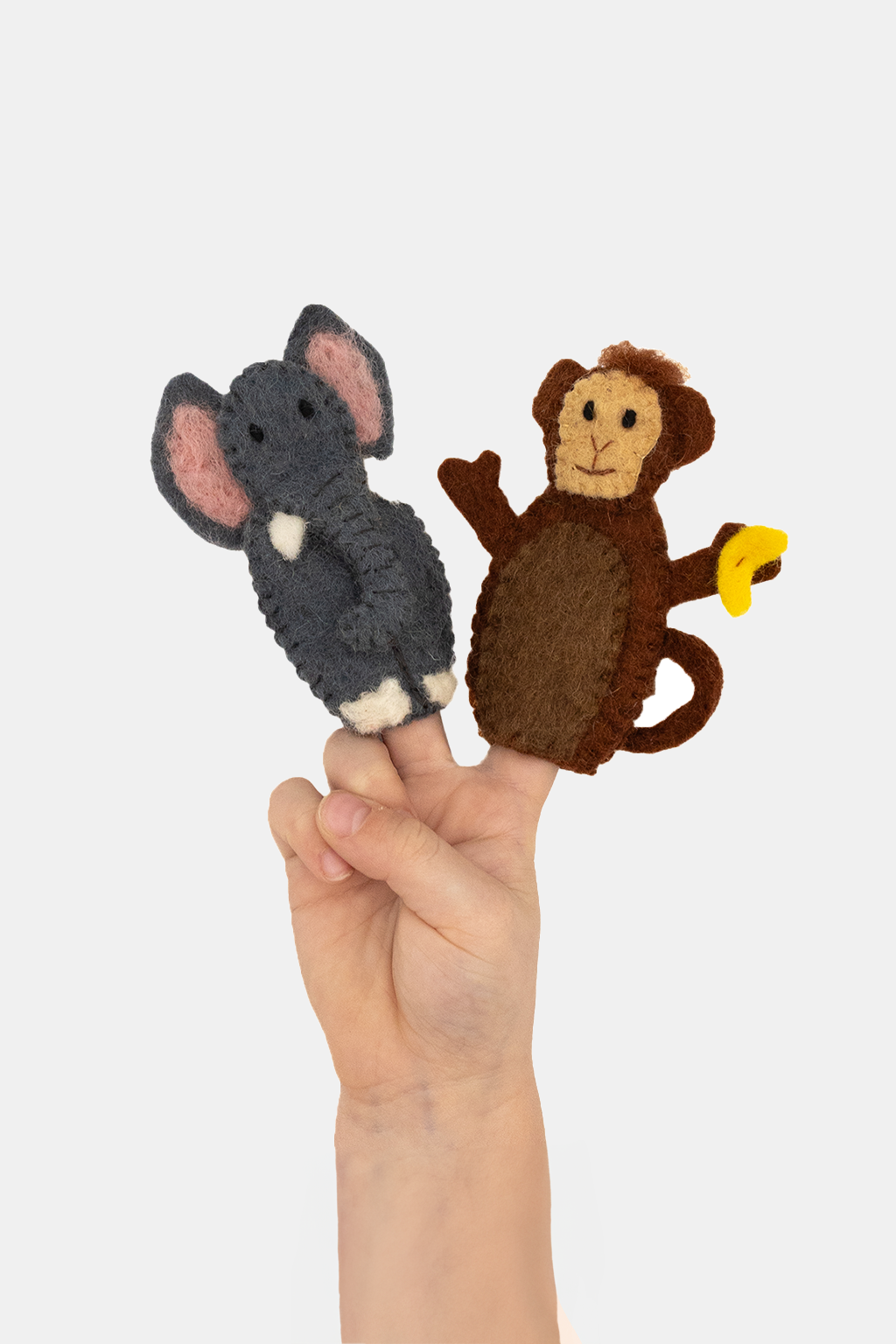 Elephant & Monkey Finger Puppet Set – Handmade Safari Play | Nivas