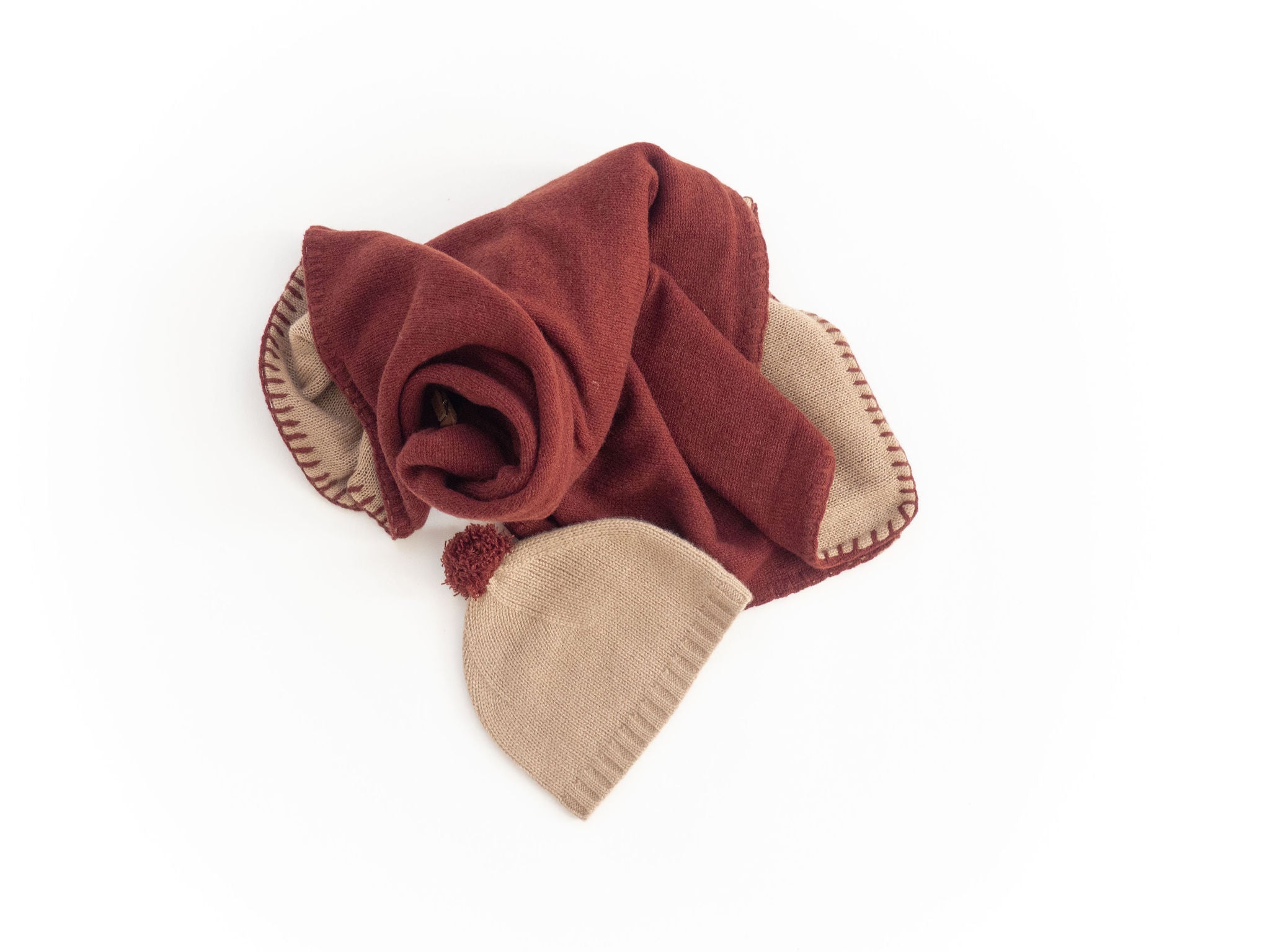 maroon cashmrre blanket, Nivas Collection, Cashmere baby hat, cashmere giftset