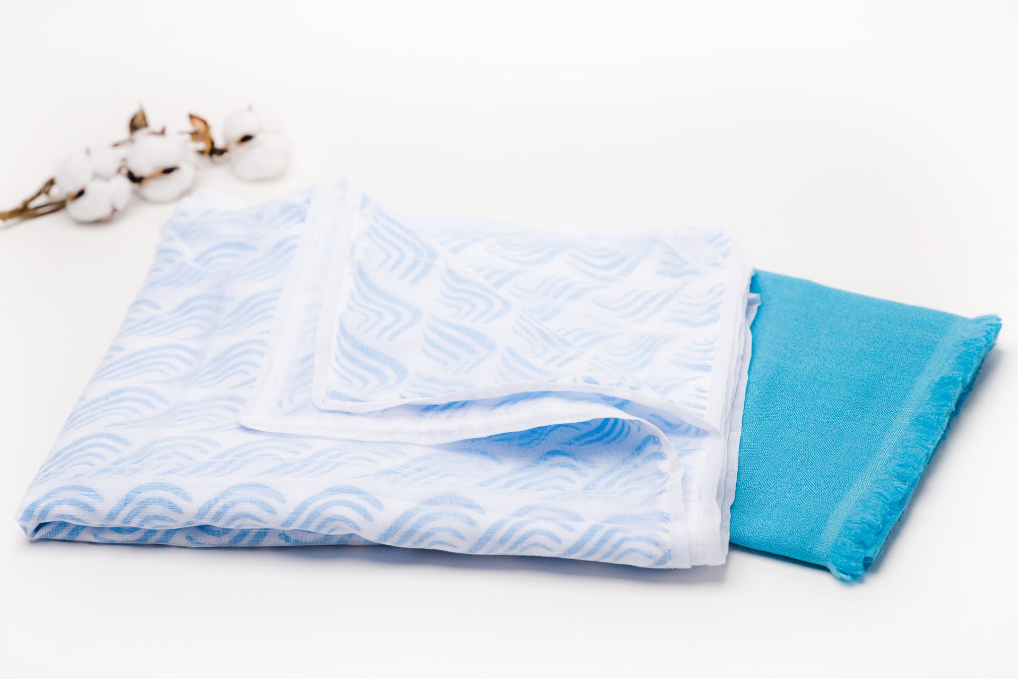 Cotton cashmere baby gift set, Nivas Collection, blue baby blanket